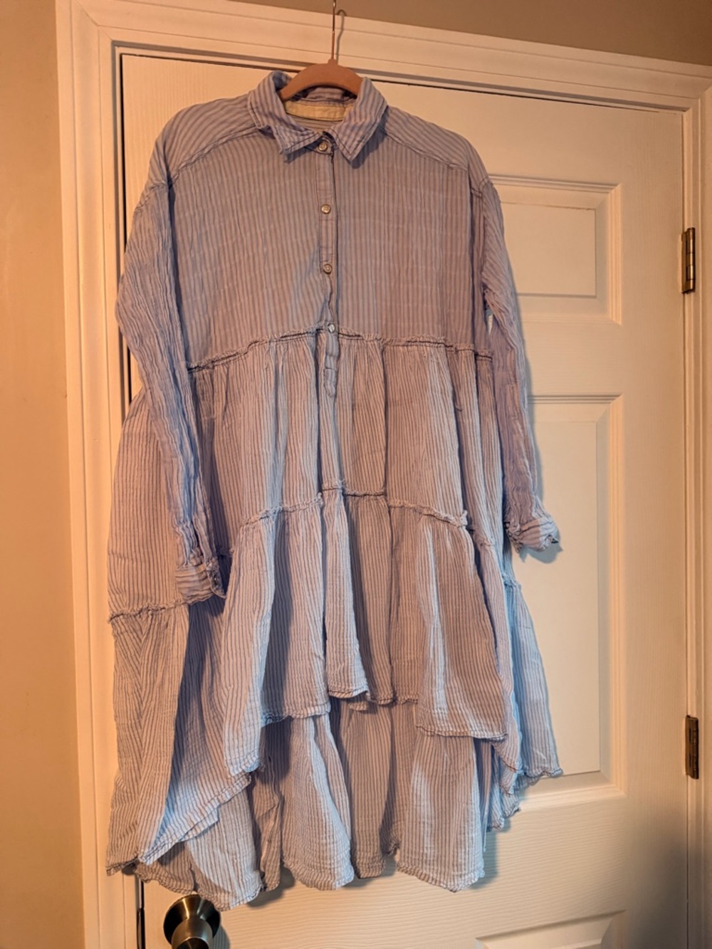 Free people Blue Striped Tiered Button-Up Tunic Dress